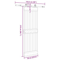 Produktbild för Skjutdörr med beslag 70x210 cm massiv furu