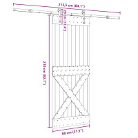 Produktbild för Skjutdörr med beslag 80x210 cm massiv furu