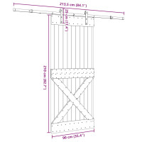 Produktbild för Skjutdörr med beslag 90x210 cm massiv furu