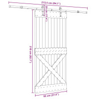 Produktbild för Skjutdörr med beslag 95x210 cm massiv furu