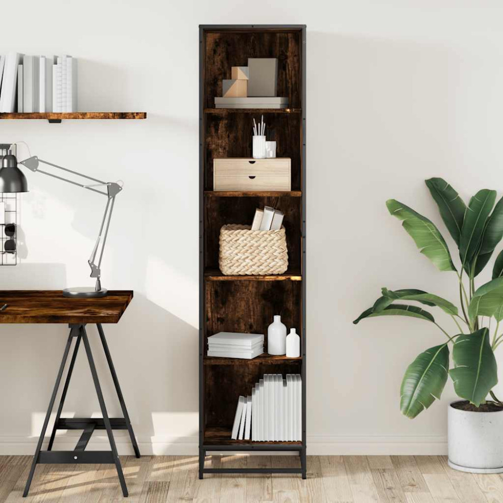 Produktbild för Bokhylla rökfärgad ek 40x35x170,5 cm konstruerat trä