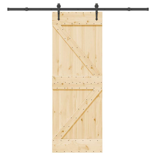 vidaXL Skjutdörr med beslag 70x210 cm massiv furu