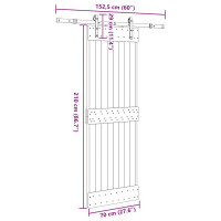 Produktbild för Skjutdörr med beslag 70x210 cm massiv furu