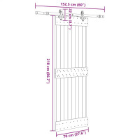 Produktbild för Skjutdörr med beslag 70x210 cm massiv furu