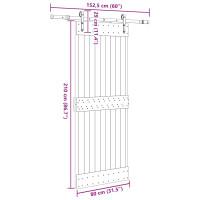 Produktbild för Skjutdörr med beslag 80x210 cm massiv furu