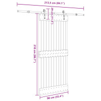 Produktbild för Skjutdörr med beslag 90x210 cm massiv furu