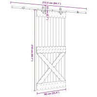 Produktbild för Skjutdörr med beslag 90x210 cm massiv furu