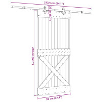 Produktbild för Skjutdörr med beslag 95x210 cm massiv furu