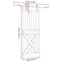 Produktbild för Skjutdörr med beslag 80x210 cm massiv furu