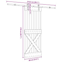 Produktbild för Skjutdörr med beslag 80x210 cm massiv furu