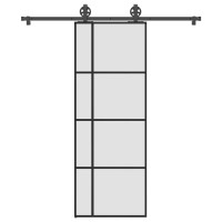 Produktbild för Skjutdörr med beslagset ESG glas och aluminium 76x205 cm