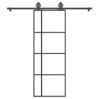 Produktbild för Skjutdörr med beslagset ESG glas och aluminium 76x205 cm