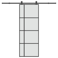 Produktbild för Skjutdörr med beslagset ESG glas och aluminium 76x205 cm