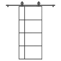 Produktbild för Skjutdörr med beslagset ESG glas och aluminium 90x205 cm