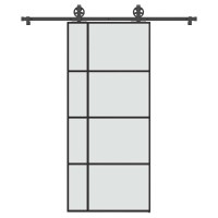 Produktbild för Skjutdörr med beslagset ESG glas och aluminium 90x205 cm