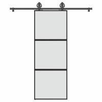 Produktbild för Skjutdörr med beslagset härdat glas och aluminium 76x205 cm