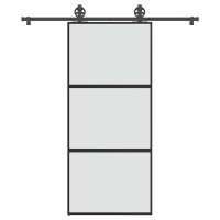 Produktbild för Skjutdörr med beslagset härdat glas och aluminium 90x205 cm