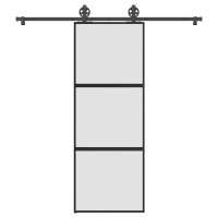 Produktbild för Skjutdörr med beslagset härdat glas och aluminium 76x205 cm