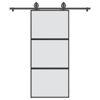 Produktbild för Skjutdörr med beslagset härdat glas och aluminium 90x205 cm