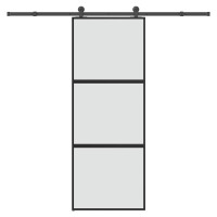 Produktbild för Skjutdörr med beslagset härdat glas och aluminium 76x205 cm