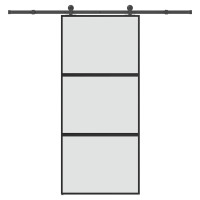 Produktbild för Skjutdörr med beslagset härdat glas och aluminium 90x205 cm