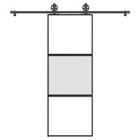 Produktbild för Skjutdörr med beslagset härdat glas och aluminium 76x205 cm