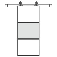 Produktbild för Skjutdörr med beslagset härdat glas och aluminium 90x205 cm