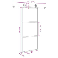 Produktbild för Skjutdörr med beslagset härdat glas och aluminium 90x205 cm