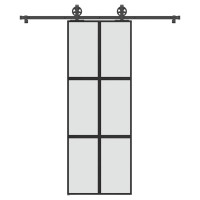 Produktbild för Skjutdörr med beslagset härdat glas och aluminium 76x205 cm