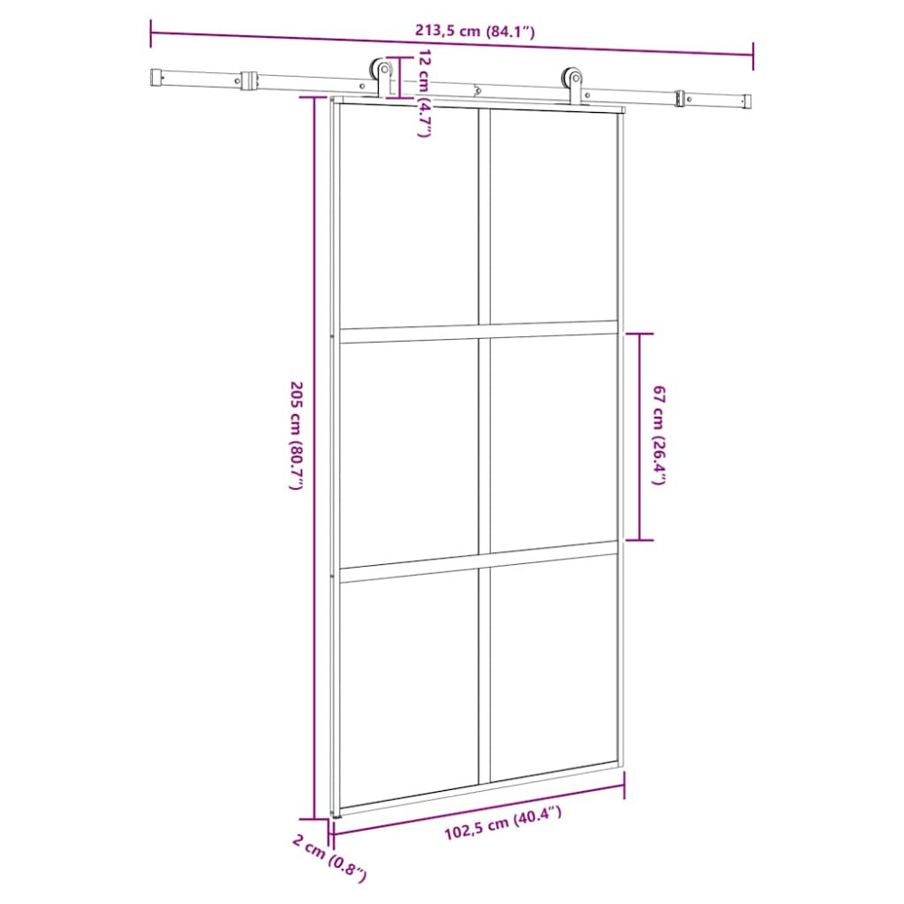 Produktbild för Skjutdörr med hårdvara 102,5x205 cm härdat glas och aluminium