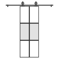 Produktbild för Skjutdörr med beslagset härdat glas och aluminium 76x205 cm