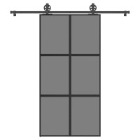 Produktbild för Skjutdörr med hårdvara 102,5x205 cm härdat glas och aluminium