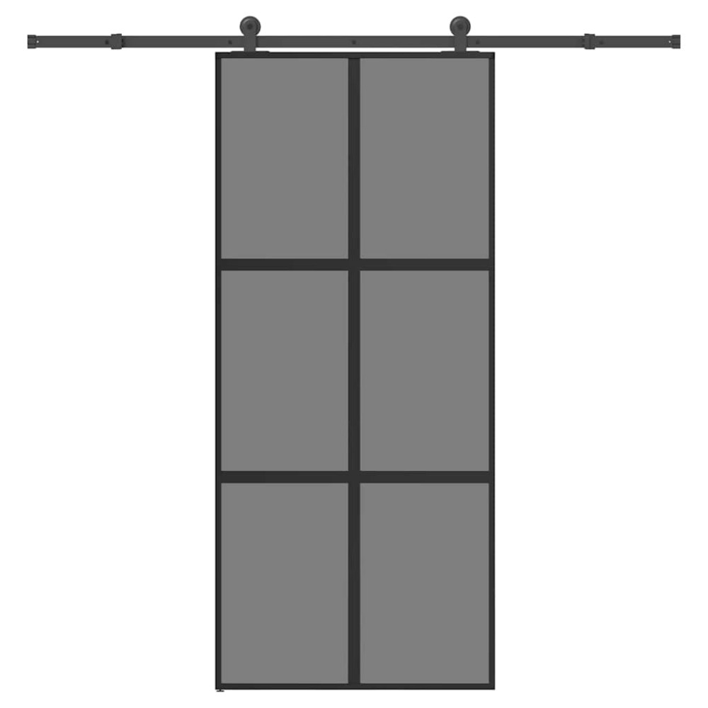Produktbild för Skjutdörr med beslagset härdat glas och aluminium 90x205 cm