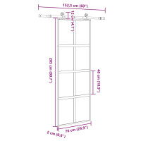 Produktbild för Skjutdörr med beslagset härdat glas och aluminium 76x205 cm