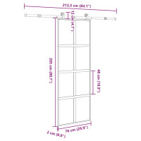 Produktbild för Skjutdörr med beslagset härdat glas och aluminium 76x205 cm