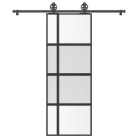 Produktbild för Skjutdörr med beslagset härdat glas och aluminium 76x205 cm