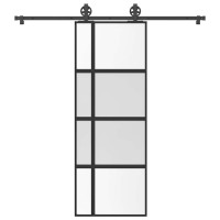 Produktbild för Skjutdörr med beslagset härdat glas och aluminium 76x205 cm