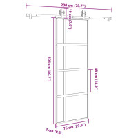 Produktbild för Skjutdörr med beslagset härdat glas och aluminium 76x205 cm