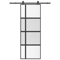 Produktbild för Skjutdörr med beslagset härdat glas och aluminium 76x205 cm