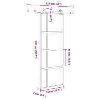 Produktbild för Skjutdörr med beslagset härdat glas och aluminium 76x205 cm