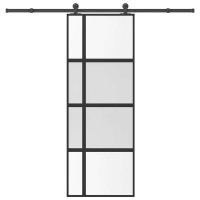 Produktbild för Skjutdörr med beslagset härdat glas och aluminium 76x205 cm