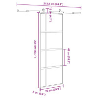 Produktbild för Skjutdörr med beslagset härdat glas och aluminium 76x205 cm