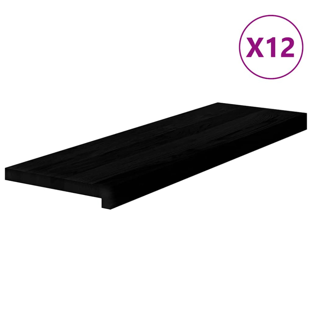 Produktbild för Trappstegsmattor 12 pcs brunsvart 80x25x2 cm massiv ek