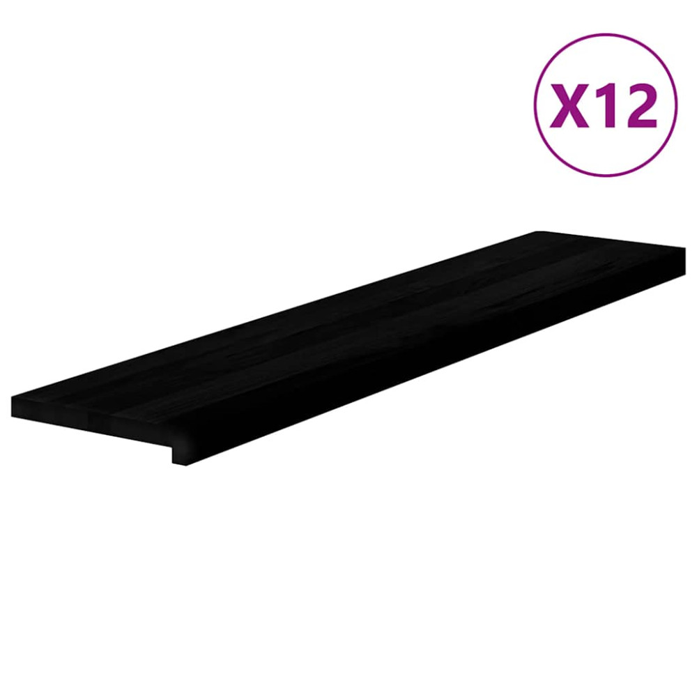 Produktbild för Trappstegsmattor 12 pcs brunsvart 120x25x2 cm massiv ek