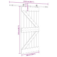 Produktbild för Skjutdörr med beslag 100x210 cm massiv furu