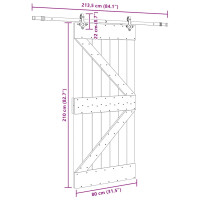 Produktbild för Skjutdörr med beslag 80x210 cm massiv furu