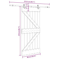 Produktbild för Skjutdörr med beslag 90x210 cm massiv furu