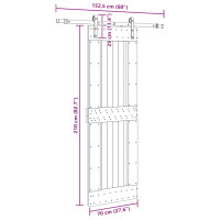 Produktbild för Skjutdörr med beslag 70x210 cm massiv furu