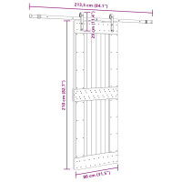 Produktbild för Skjutdörr med beslag 80x210 cm massiv furu