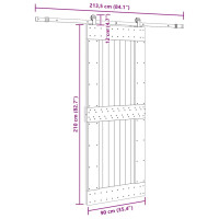 Produktbild för Skjutdörr med beslag 90x210 cm massiv furu